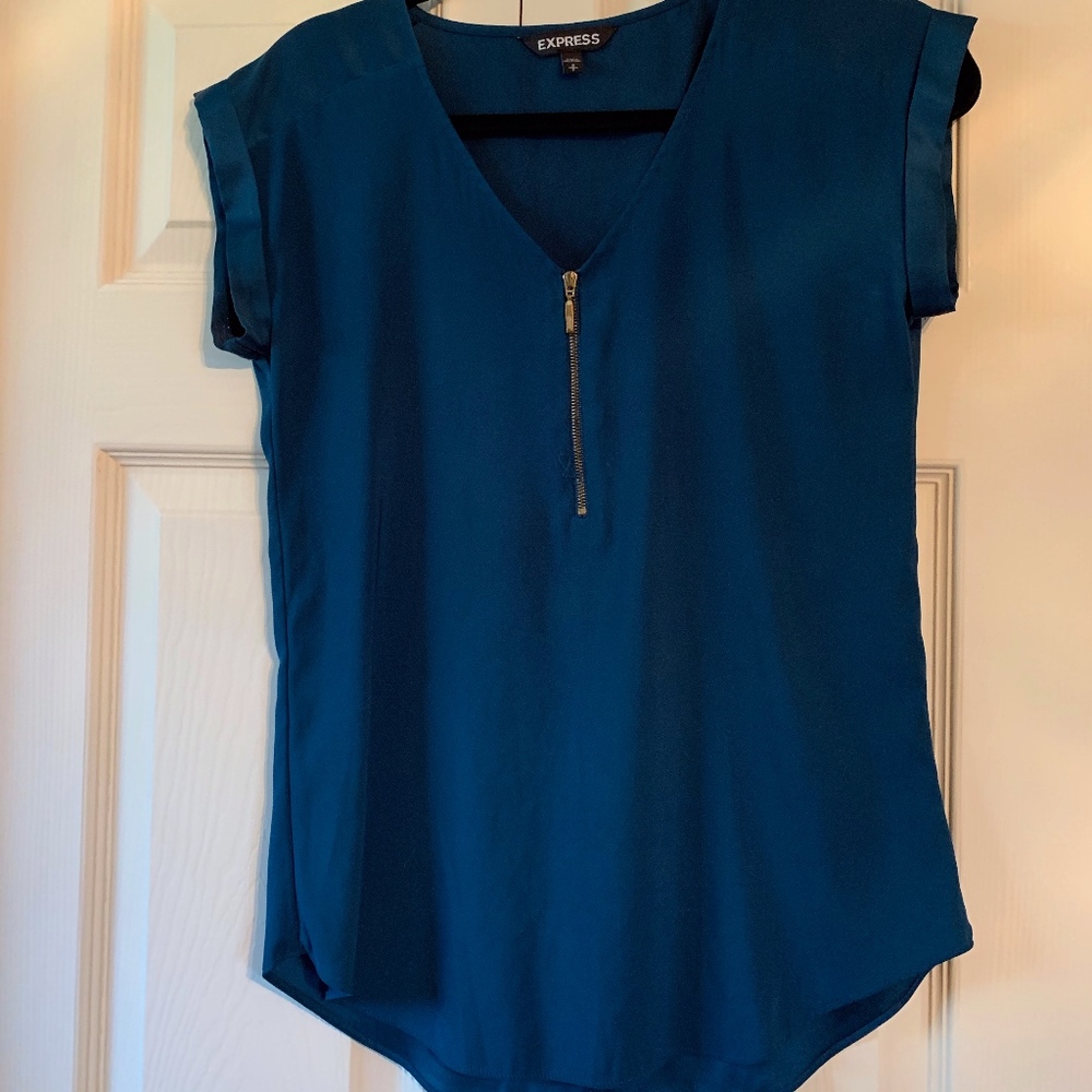 Silky Zip Front Gramercy Tee-Blue